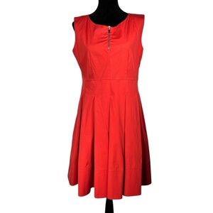 Antonelli Orange Sleeveless Dress Fit Flare Sleeveless Box Pleat Retro Sundress